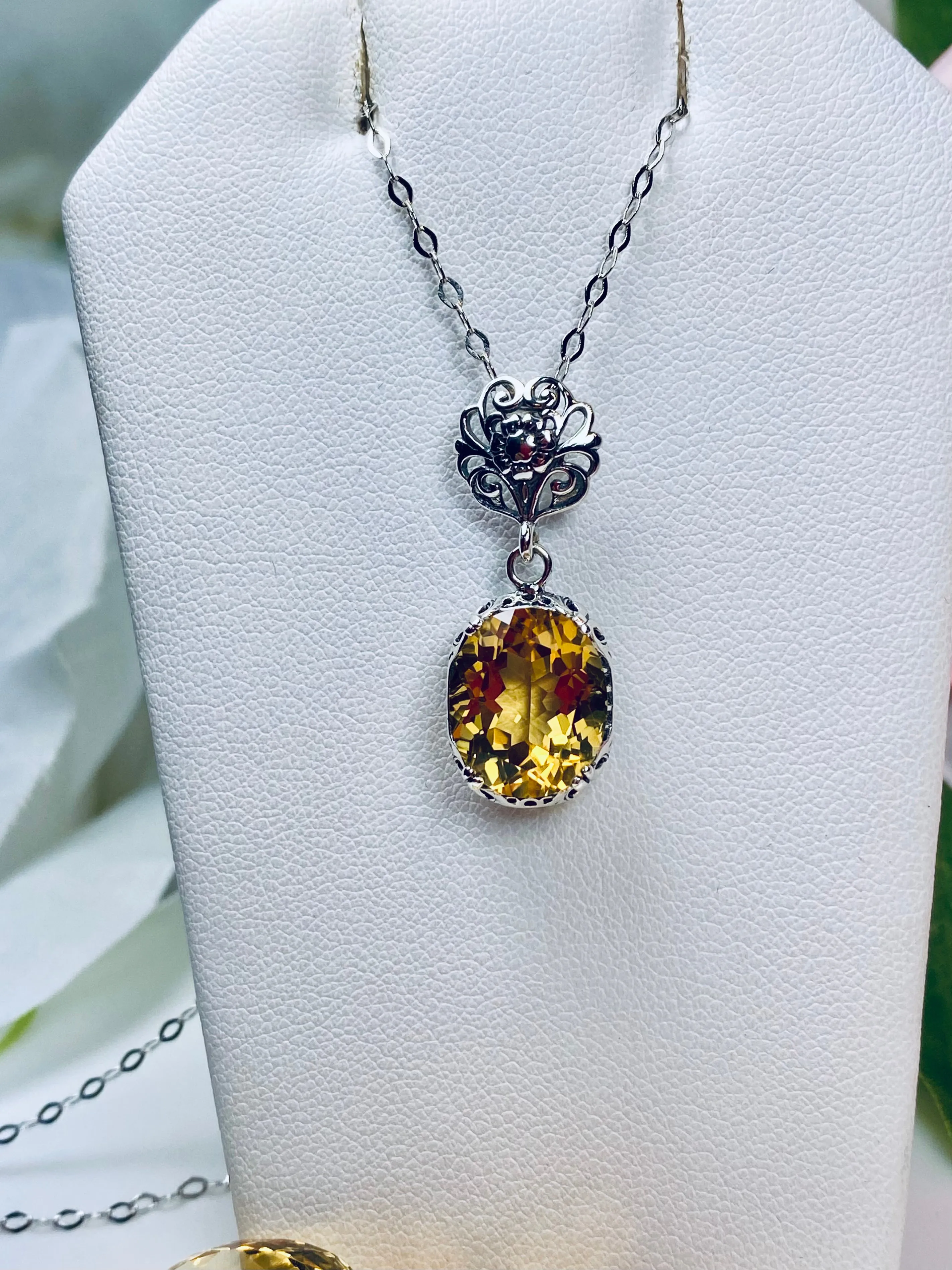 Citrine Jewelry Set, Natural or Simulated Gemstones, Edwardian Set of Yellow Earrings, Pendant & Ring #S70z
