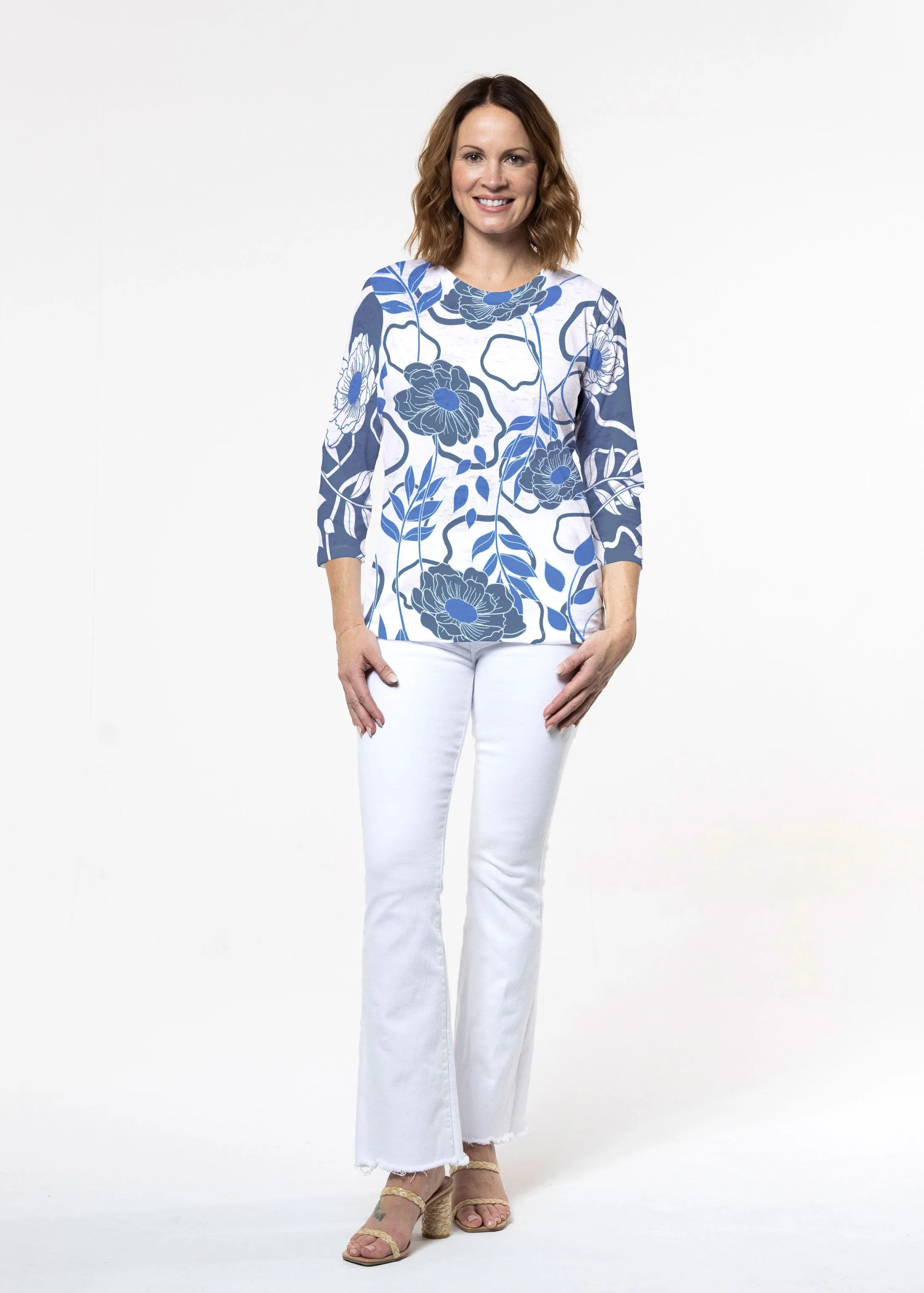 Clarrissa Navy (8138) ~ Signature 3/4 Sleeve Crew Neck Top