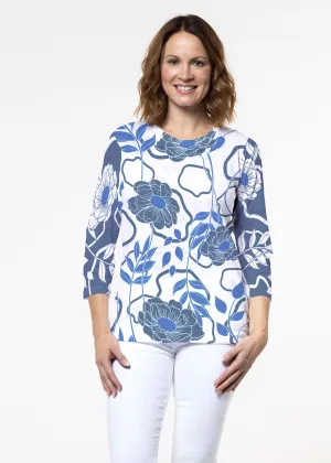 Clarrissa Navy (8138) ~ Signature 3/4 Sleeve Crew Neck Top