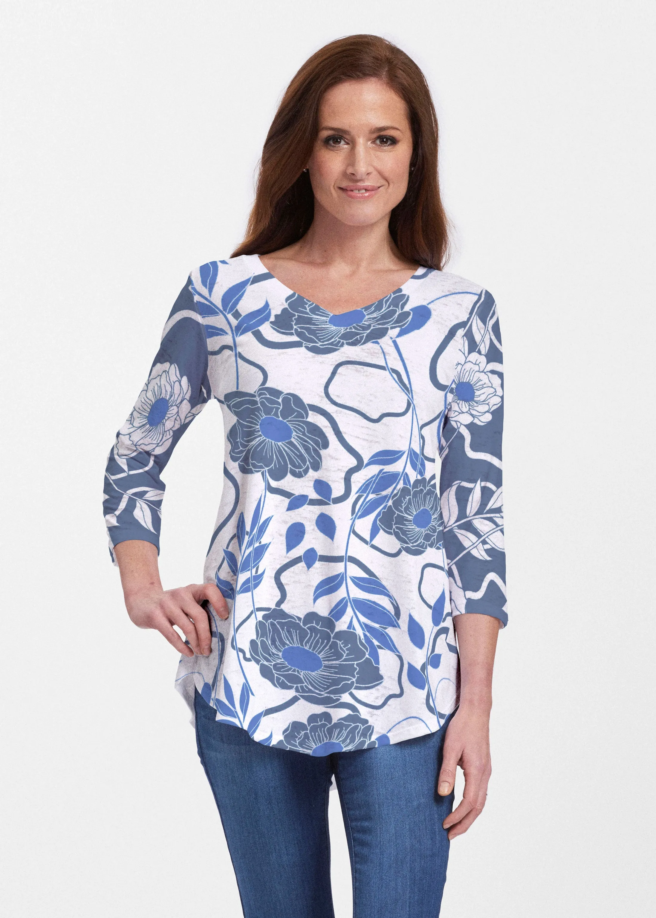Clarrissa Navy (8138) ~ V-neck Flowy Tunic