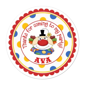 Clown Polka Dot Border Personalized Birthday Favor Sticker