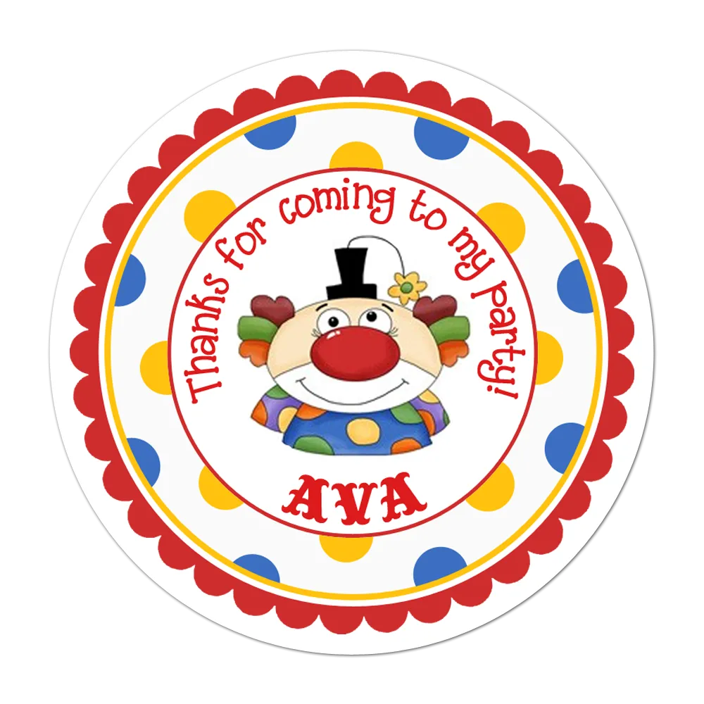 Clown Polka Dot Border Personalized Birthday Favor Sticker