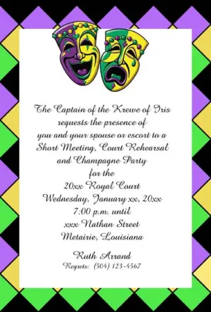 COMEDY AND TRAGEDY  AND DIAMOND BACKGROUND CUSTOM INVITATION