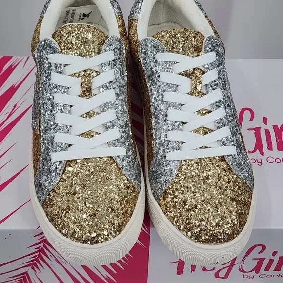 CORKY'S Supernova Gold &amp; Silver Glitter Sneaker 9-11 NWT