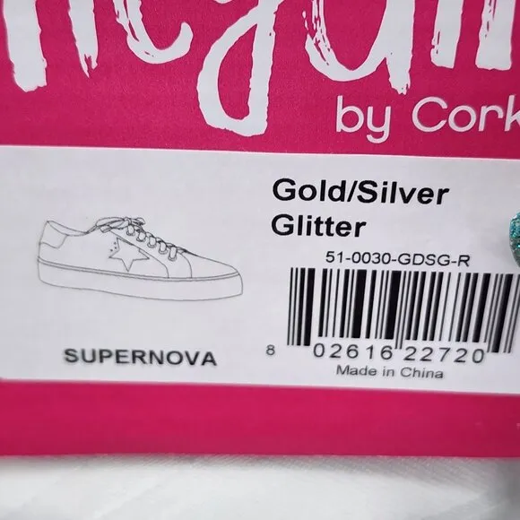CORKY'S Supernova Gold &amp; Silver Glitter Sneaker 9-11 NWT