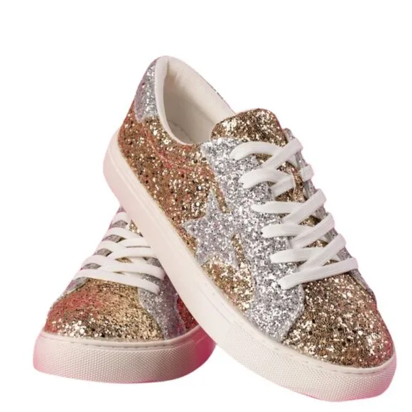 CORKY'S Supernova Gold &amp; Silver Glitter Sneaker 9-11 NWT