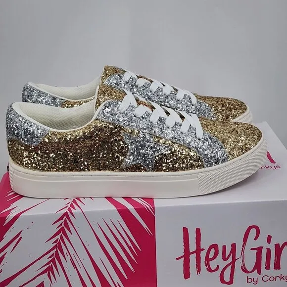 CORKY'S Supernova Gold &amp; Silver Glitter Sneaker 9-11 NWT