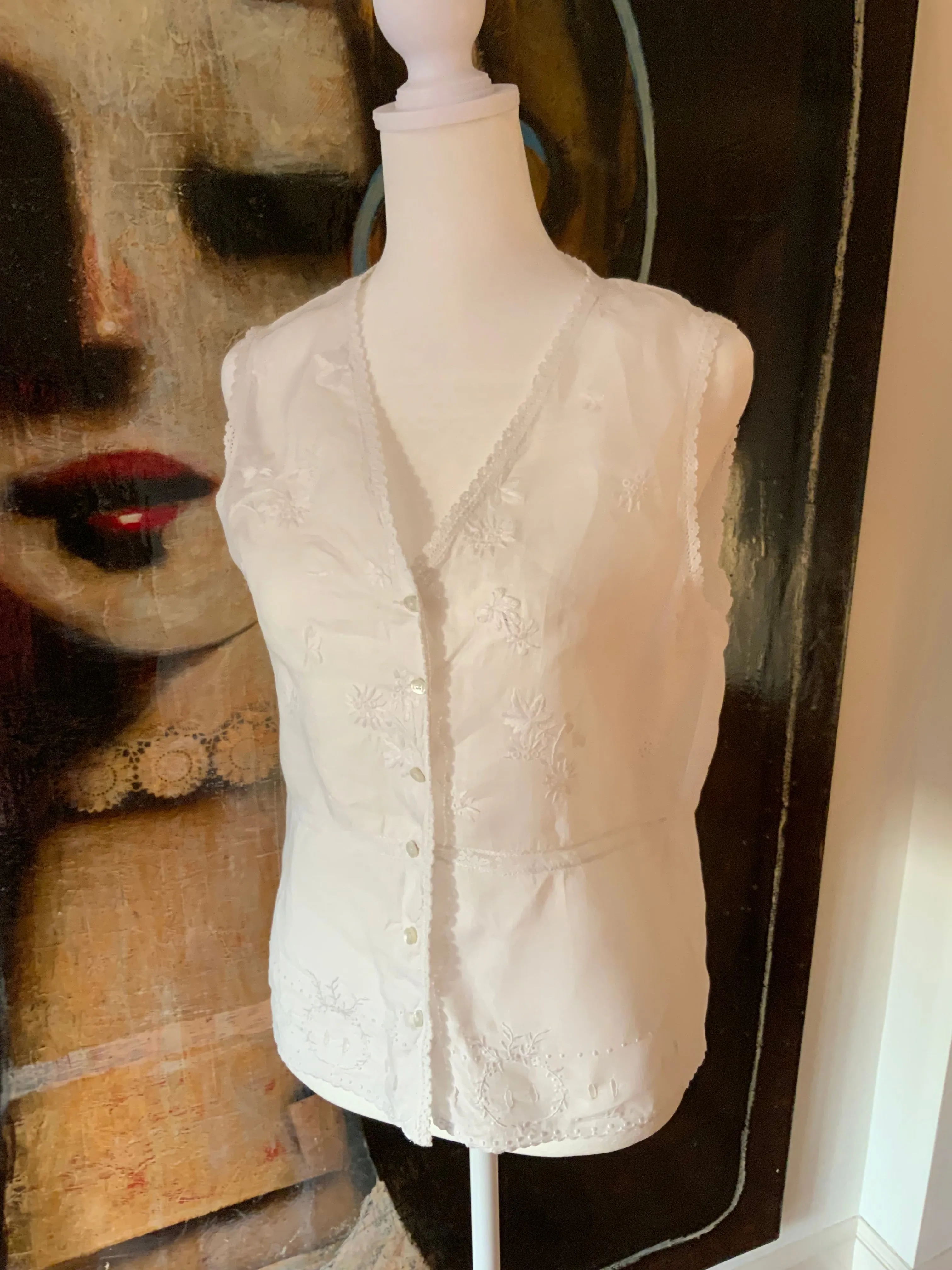 Cotton & Antique Filet Lace Blouse - Made today - E11