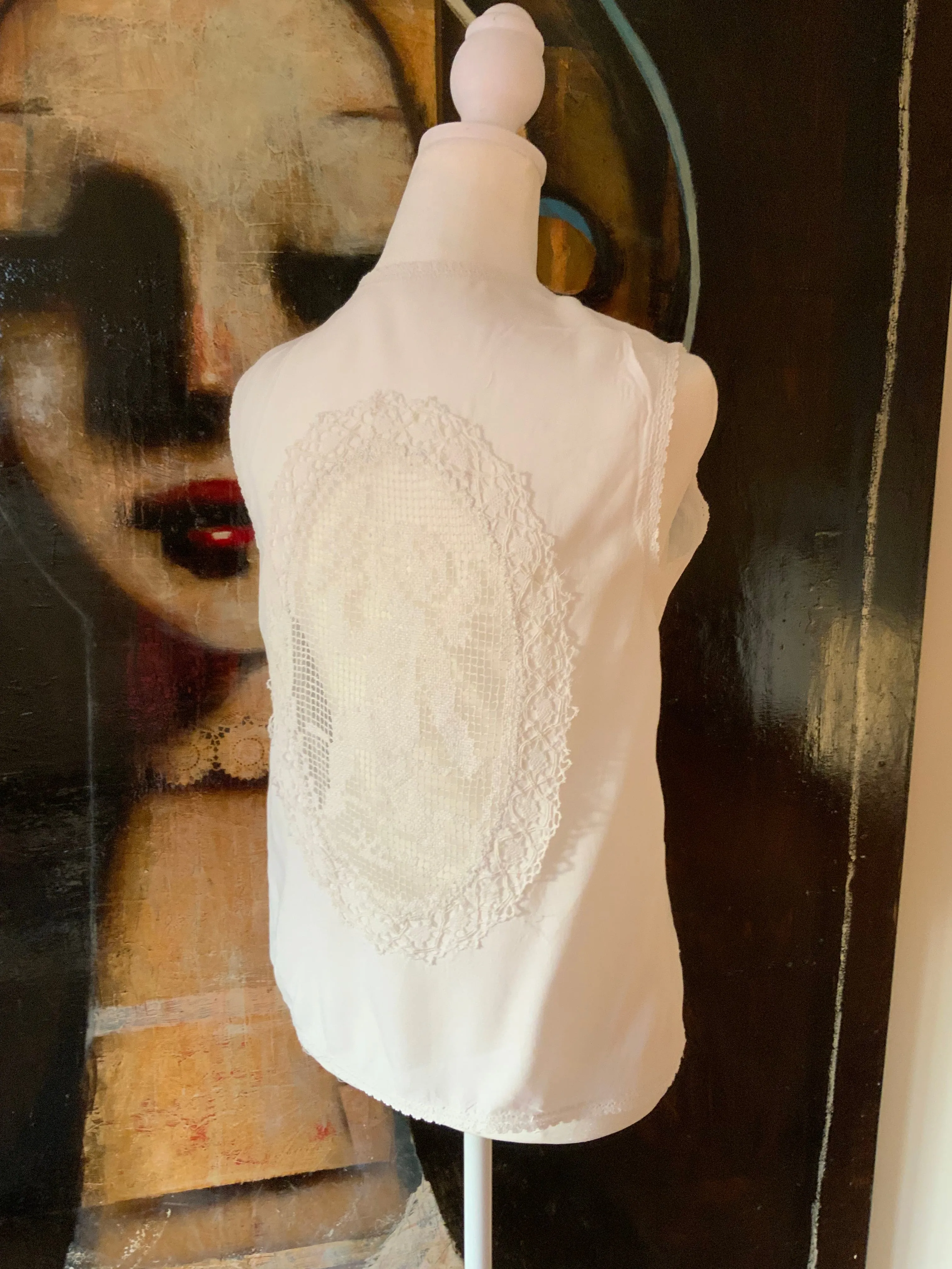 Cotton & Antique Filet Lace Blouse - Made today - E11