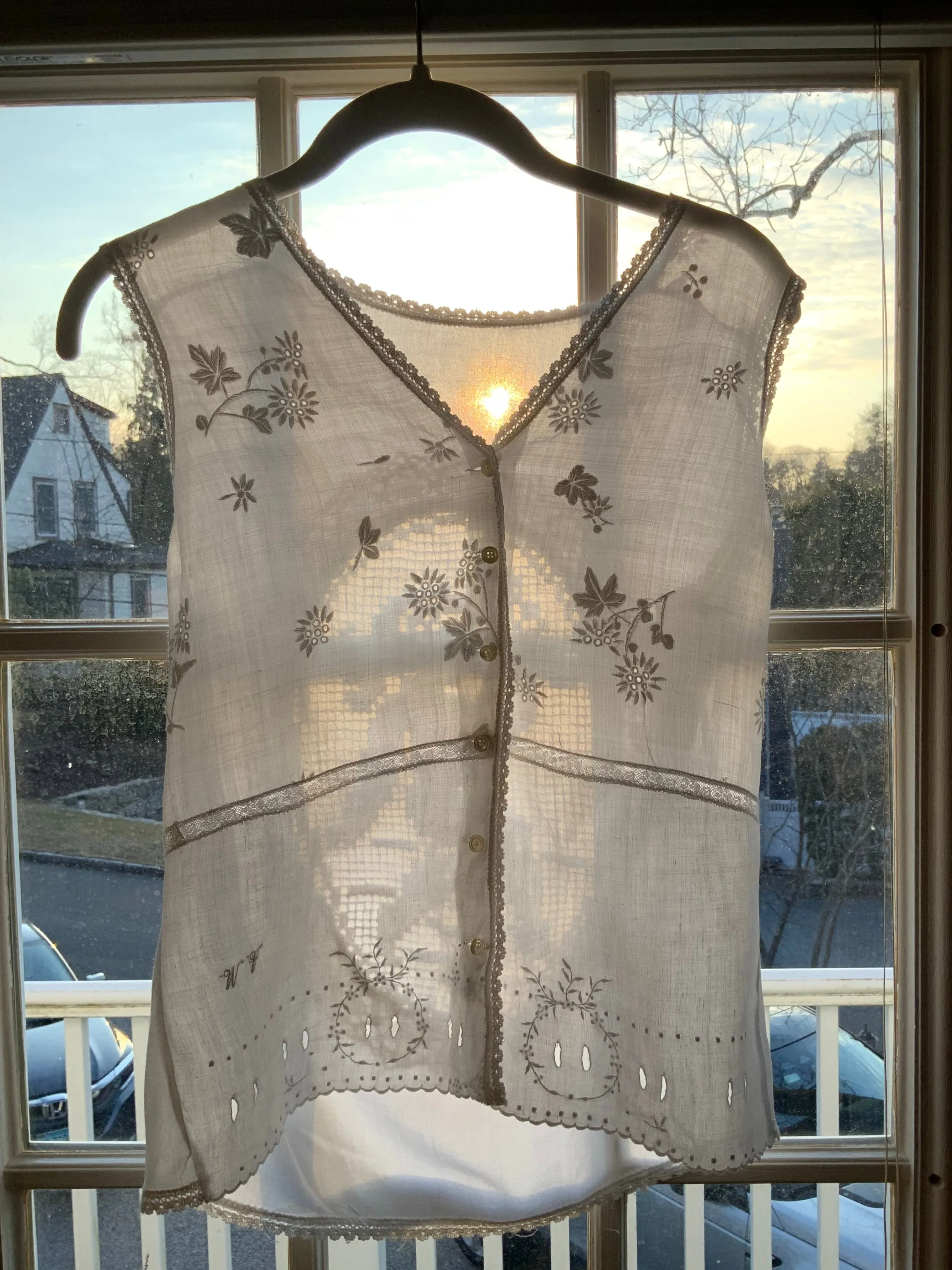 Cotton & Antique Filet Lace Blouse - Made today - E11