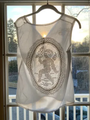 Cotton & Antique Filet Lace Blouse - Made today - E11