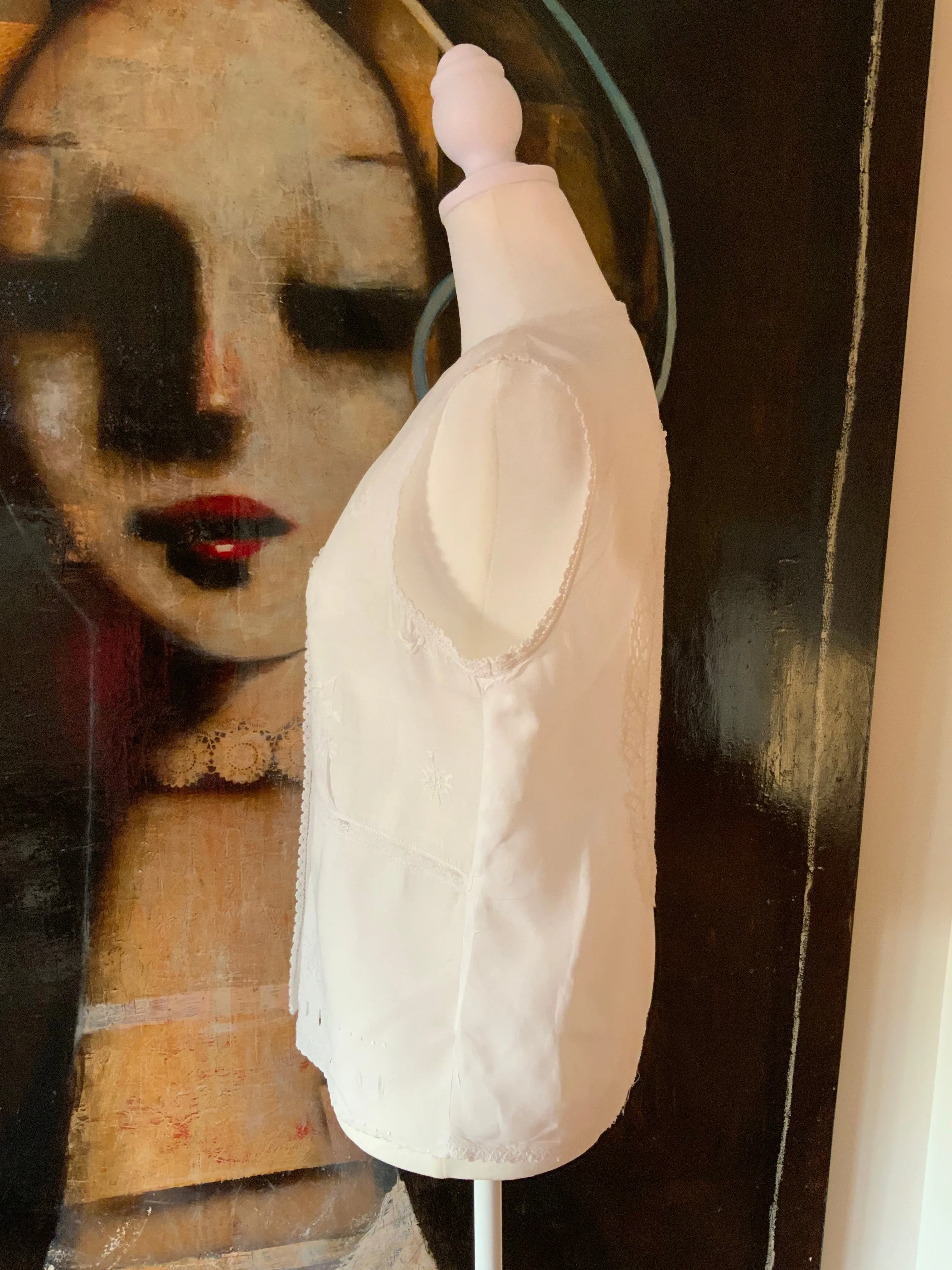 Cotton & Antique Filet Lace Blouse - Made today - E11