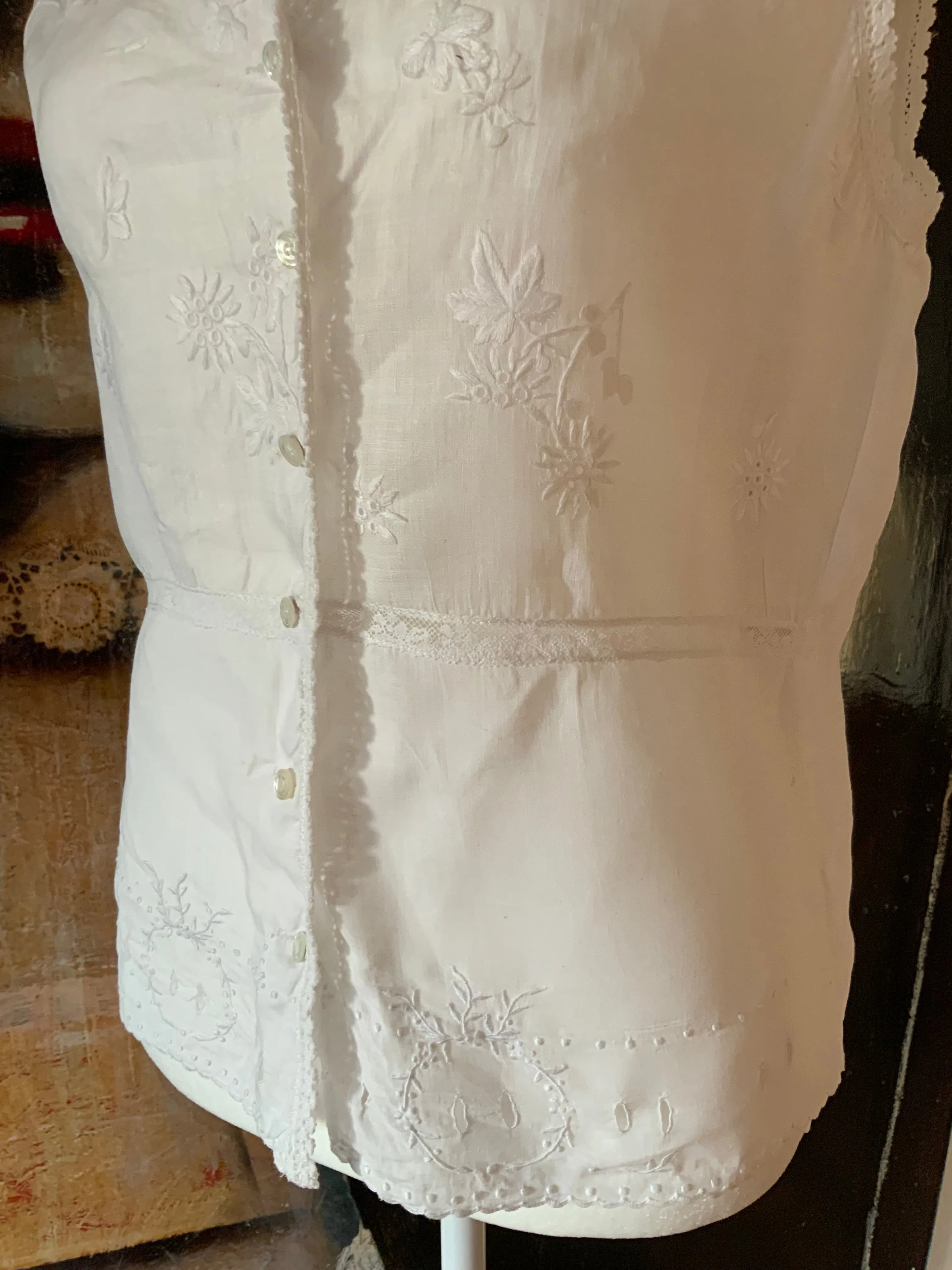 Cotton & Antique Filet Lace Blouse - Made today - E11