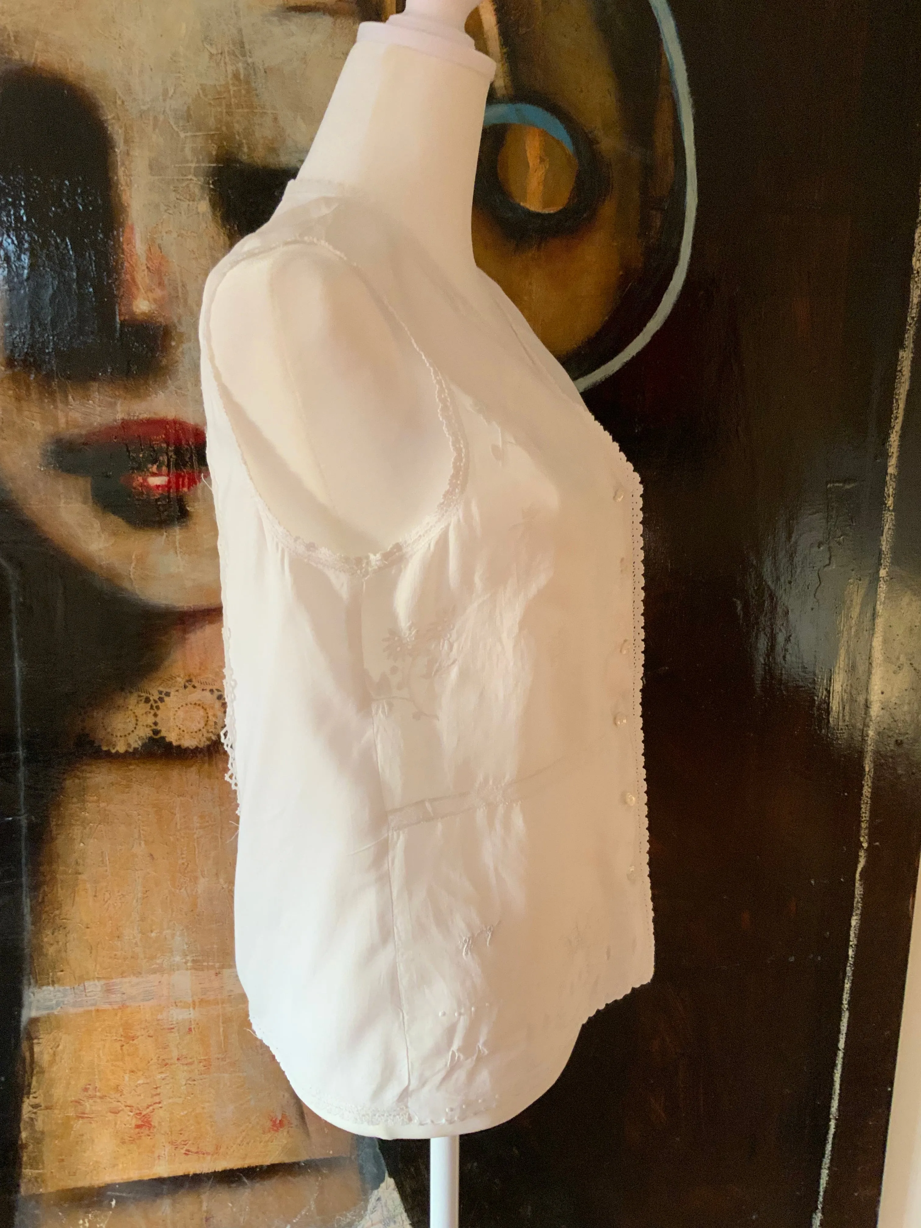 Cotton & Antique Filet Lace Blouse - Made today - E11