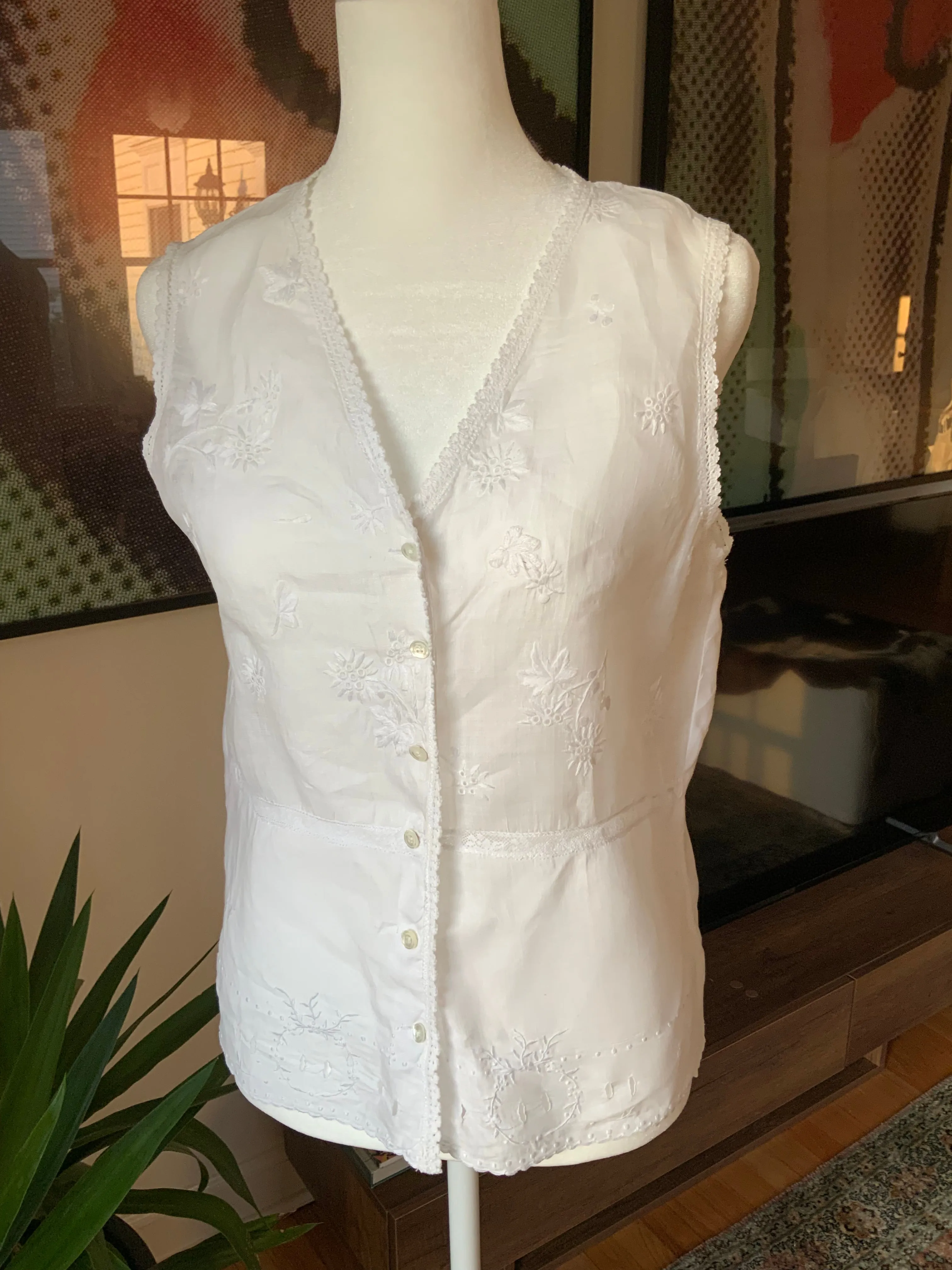 Cotton & Antique Filet Lace Blouse - Made today - E11