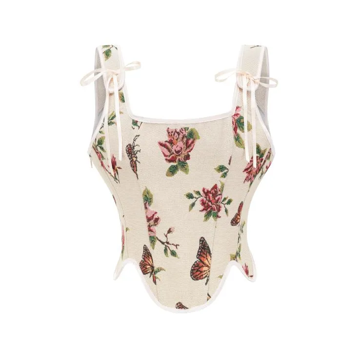 Cream Renaissance Floral Corset Top