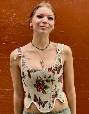 Cream Renaissance Floral Corset Top