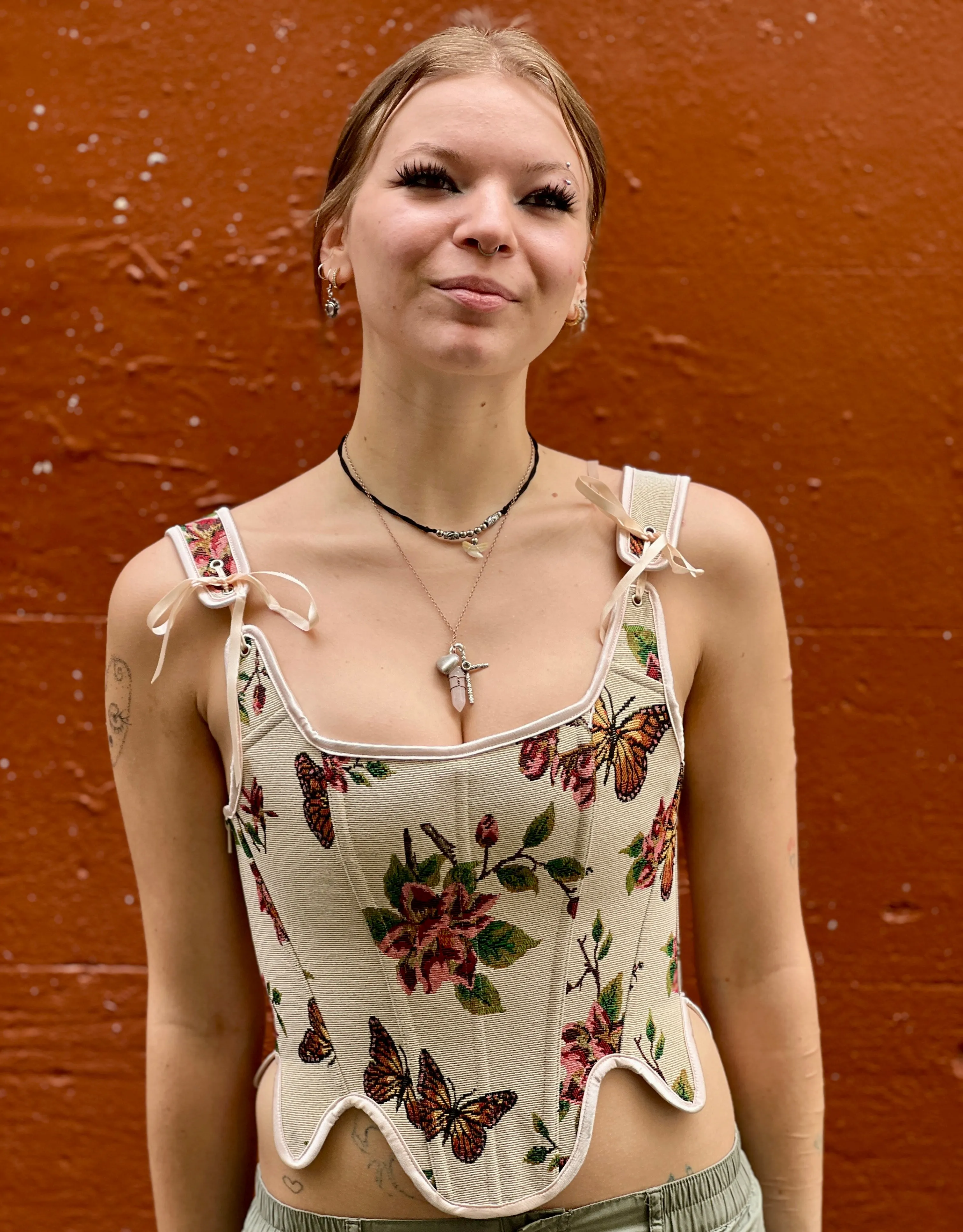 Cream Renaissance Floral Corset Top