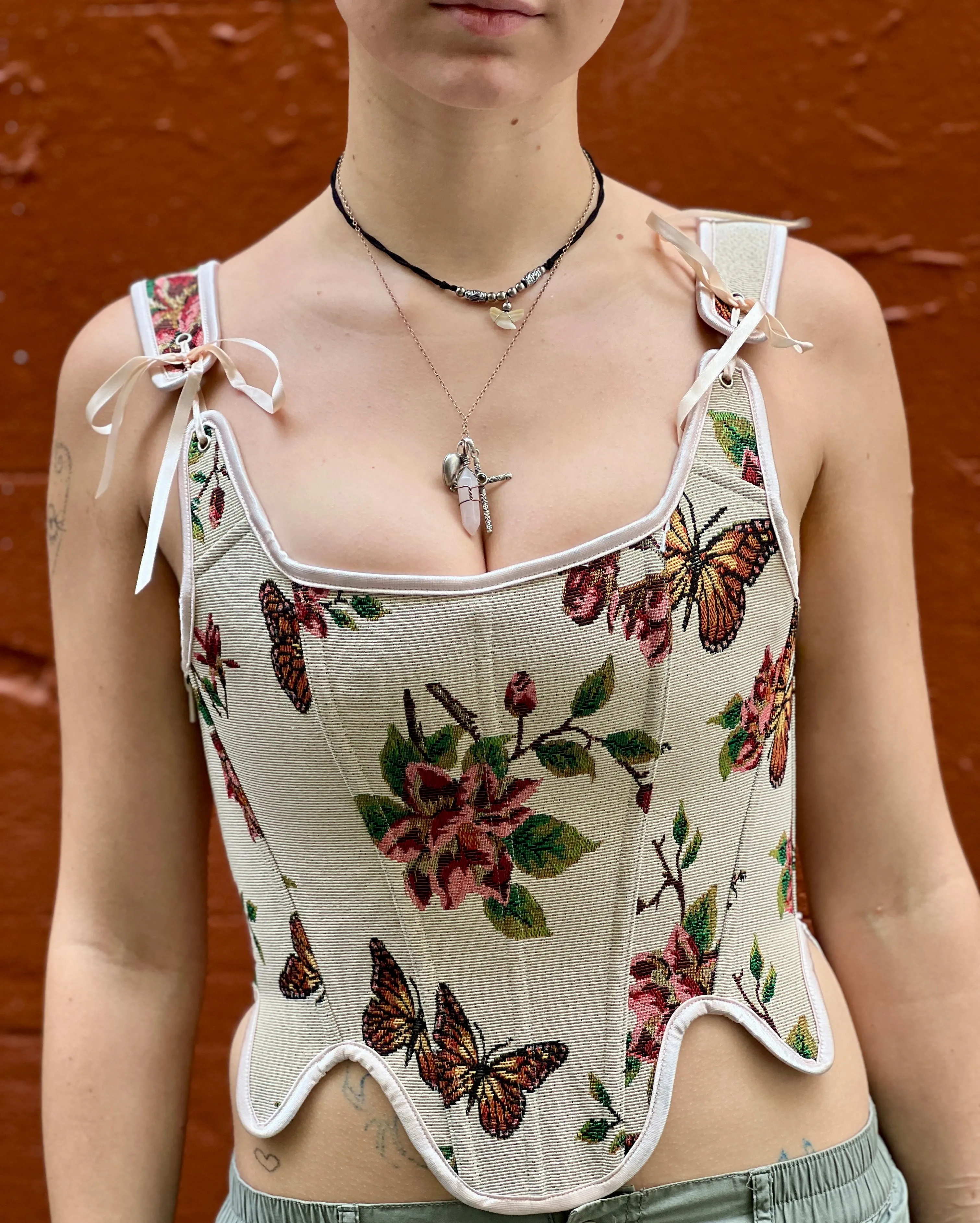Cream Renaissance Floral Corset Top