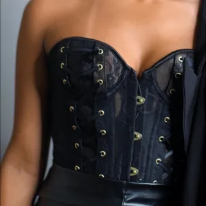 Cross Over Lace Up Victorian Satin Cross Laces Boned Corset