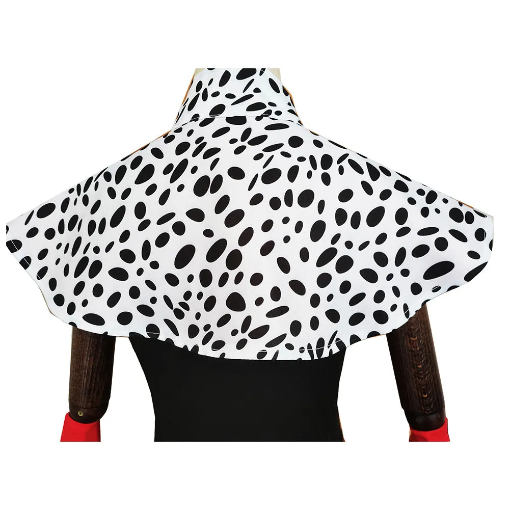 Cruella De Vil Cosplay Costume Print Dress Outfits Halloween Carnival Suit