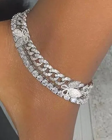 cuban butterfly anklet , butterfly cuban anklet ,Iced Out Zircon custom Color Luxury Bling butterfly anklet, butterfly anklet