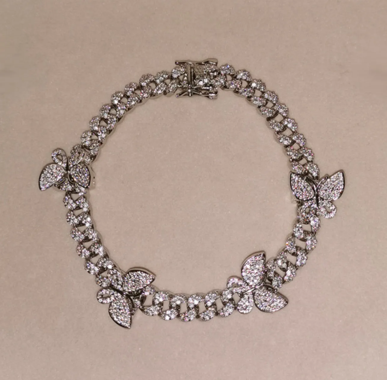 cuban butterfly anklet , butterfly cuban anklet ,Iced Out Zircon custom Color Luxury Bling butterfly anklet, butterfly anklet