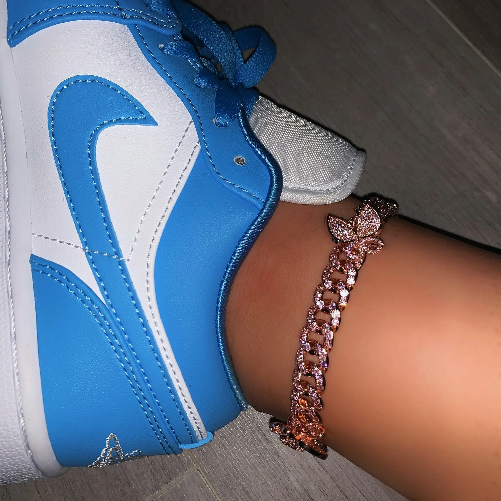 cuban butterfly anklet , butterfly cuban anklet ,Iced Out Zircon custom Color Luxury Bling butterfly anklet, butterfly anklet
