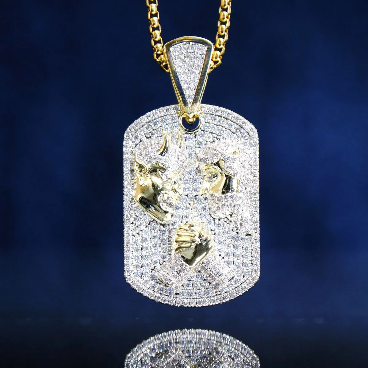 Custom Jesus Vs. Devil  Dog Tag Pendant Chain With Free Chain Combo Set