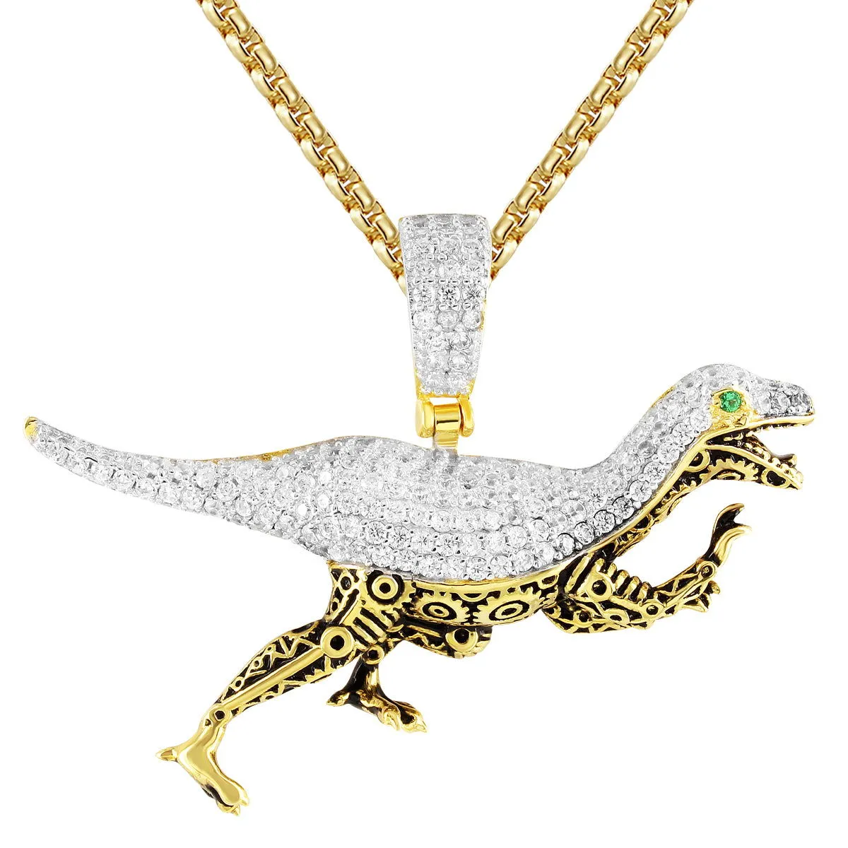 Custom Silver Transformer Style Dinosaur Animal  Pendant
