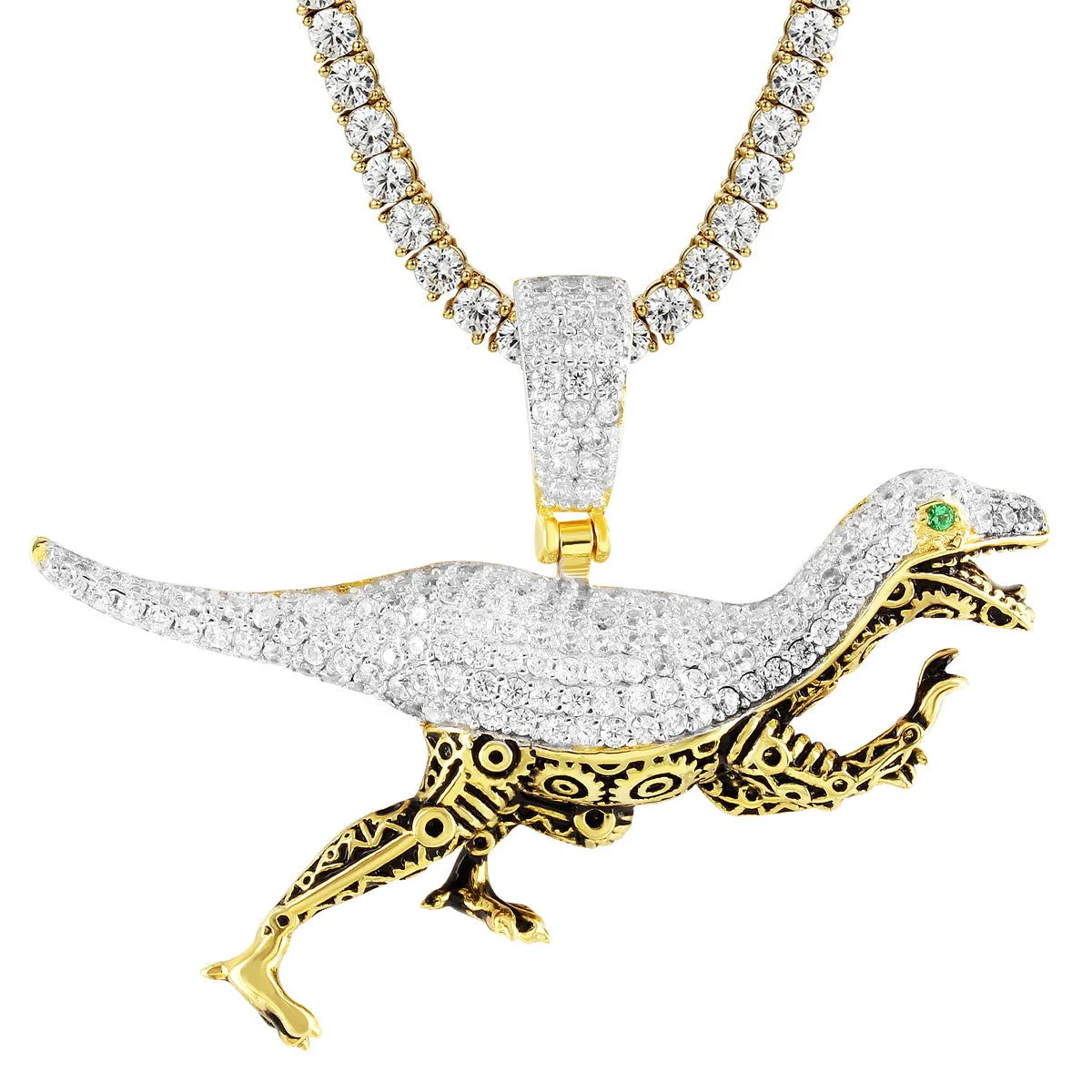 Custom Silver Transformer Style Dinosaur Animal  Pendant