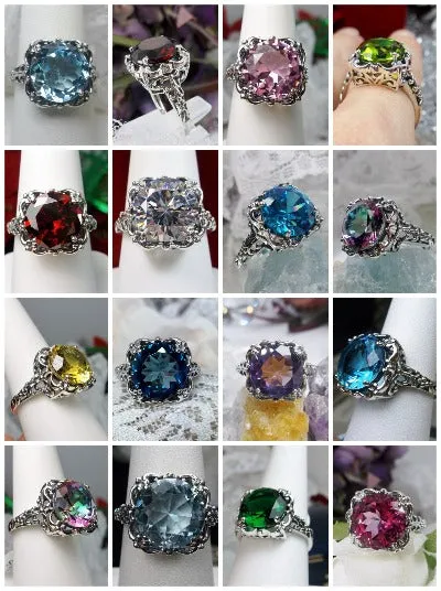 D103, Speechless Ring, Natural or Simulated Gemstone, Round Gem Victorian style Ring Design#D103