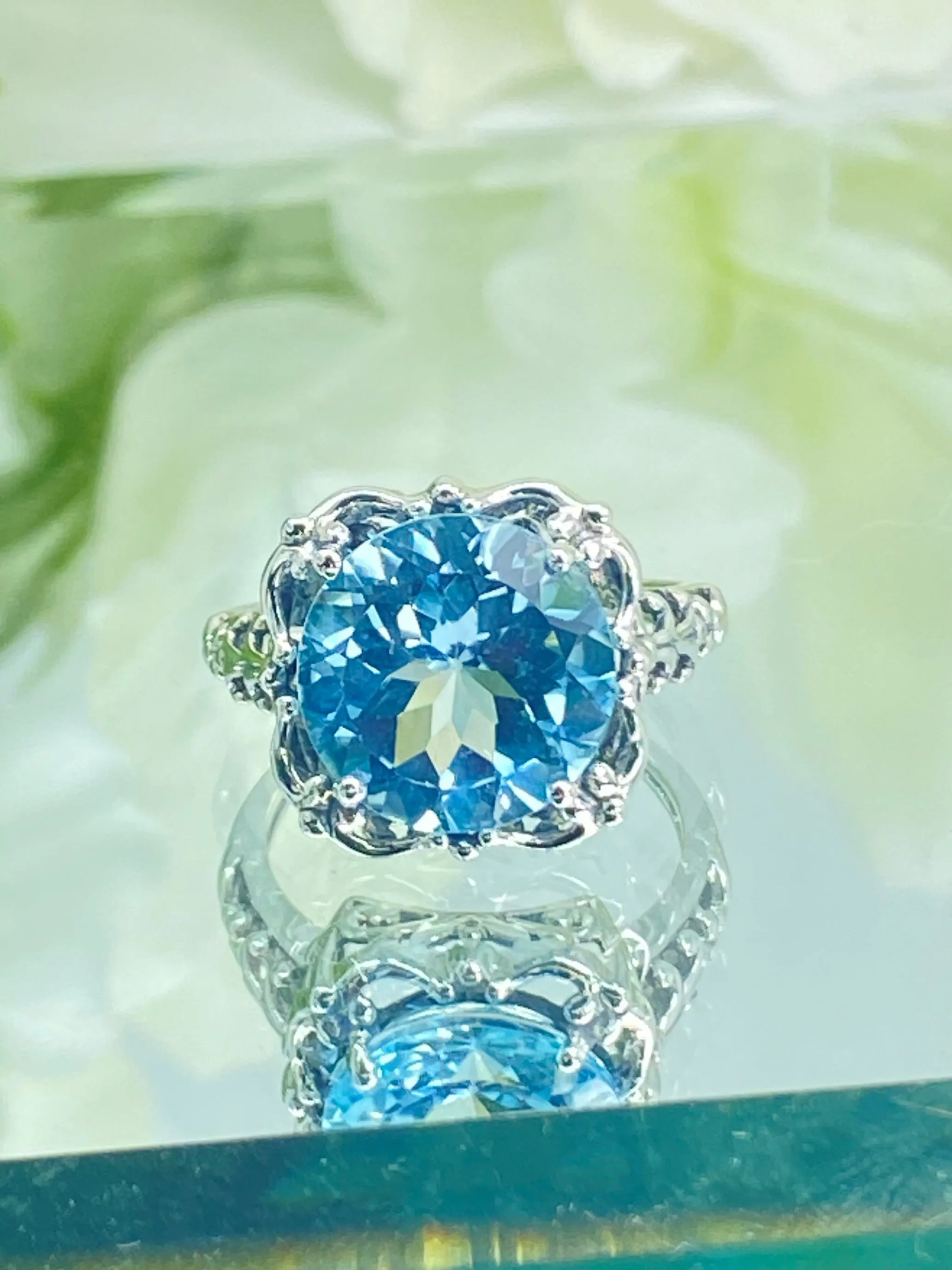 D103, Speechless Ring, Natural or Simulated Gemstone, Round Gem Victorian style Ring Design#D103