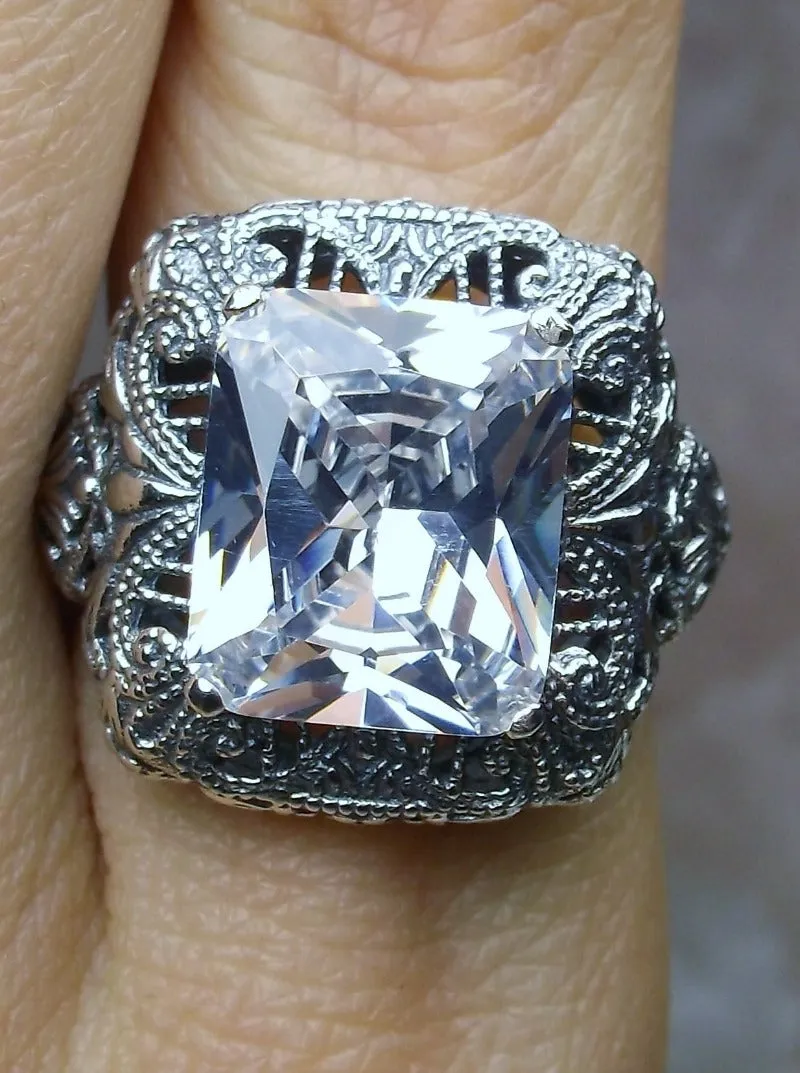 D149, Intricate Victorian Ring, 6ct Rectangle Gem, Victorian Jewelry #D149