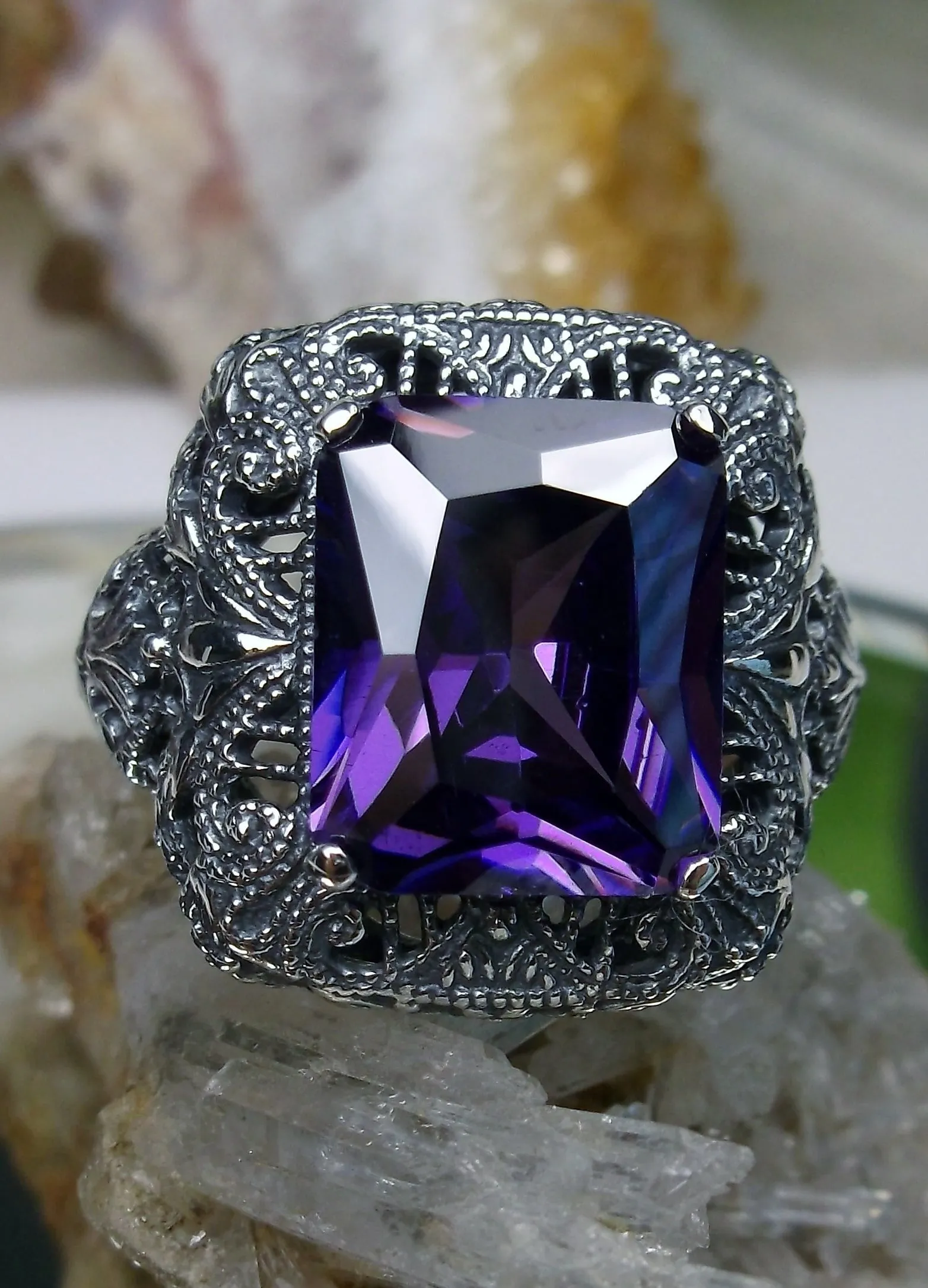 D149, Intricate Victorian Ring, Simulated Gem, Victorian Jewelry #D149