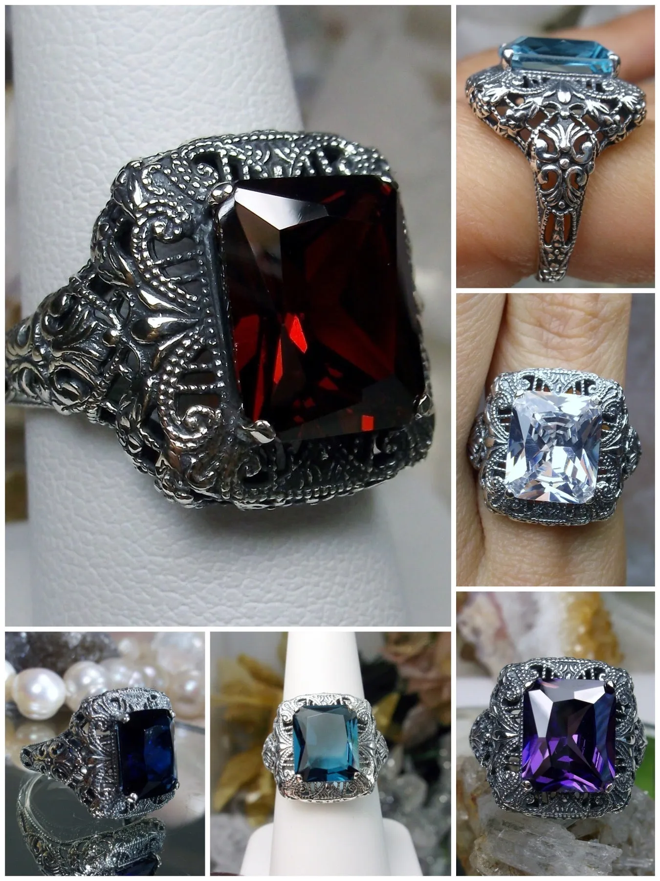 D149, Intricate Victorian Ring, Simulated Gem, Victorian Jewelry #D149