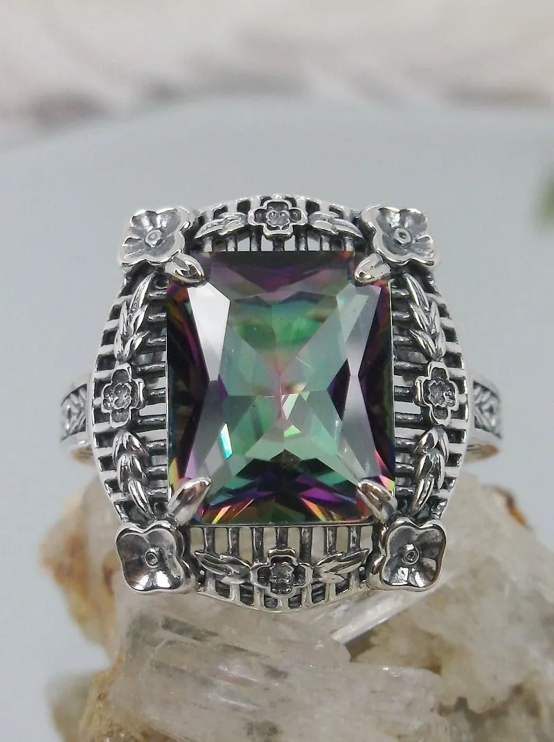 D227, Picture Frame Ring, Choice of Gemstone, Victorian Floral Filigree Jewelry #D227