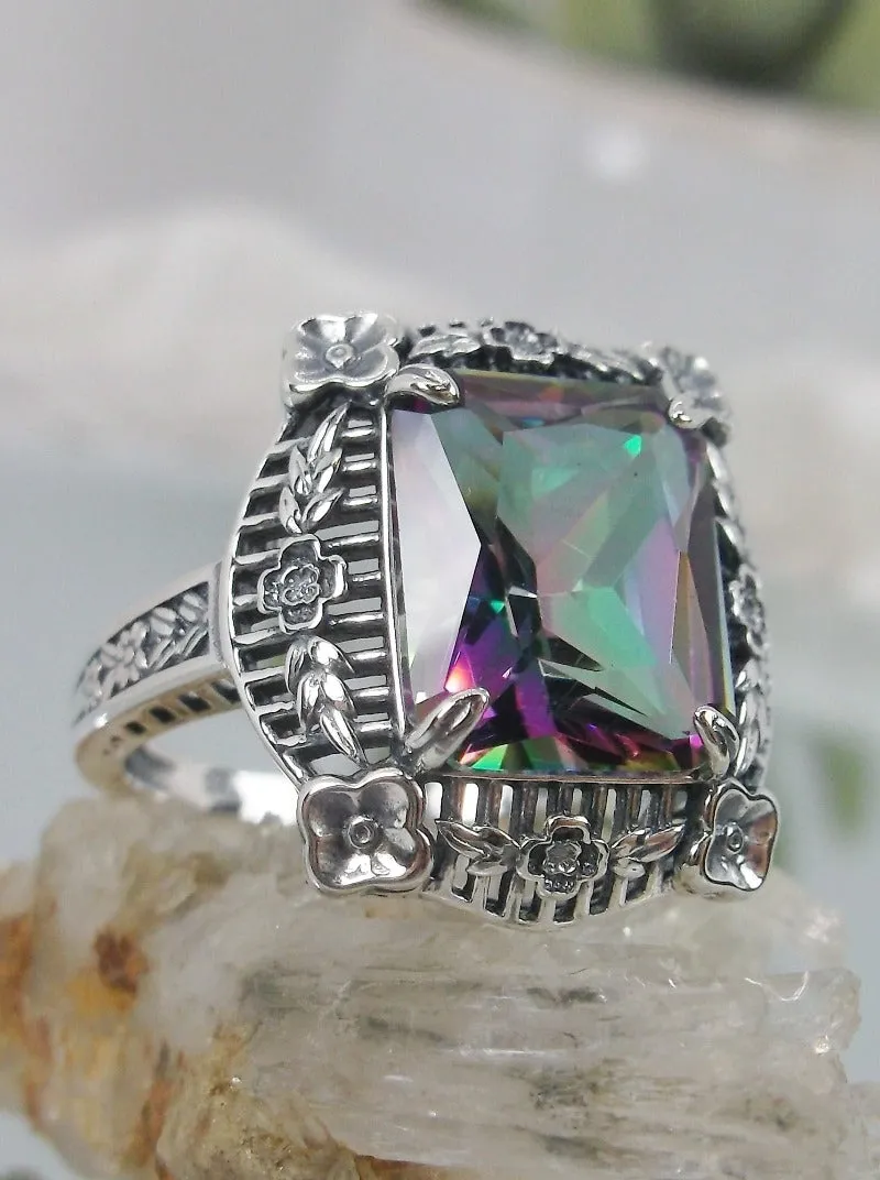 D227, Picture Frame Ring, Choice of Gemstone, Victorian Floral Filigree Jewelry #D227