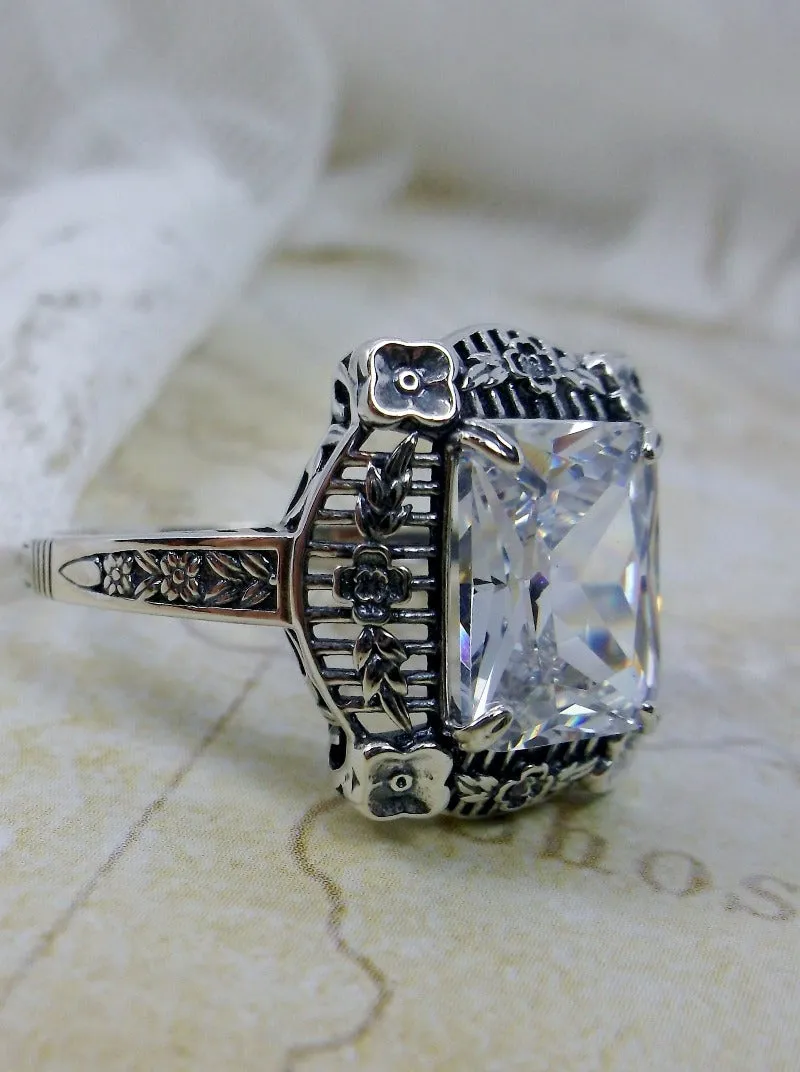 D227, Picture Frame Ring, Choice of Gemstone, Victorian Floral Filigree Jewelry #D227