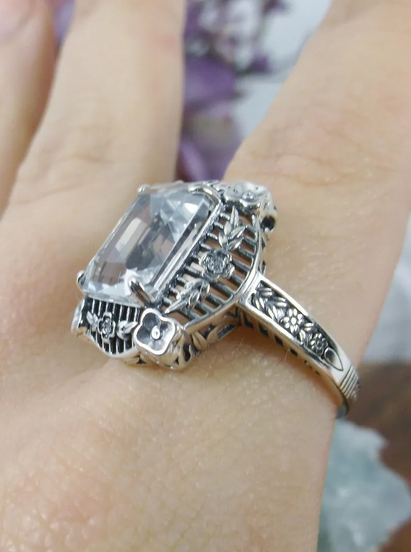 D227, Picture Frame Ring, Choice of Gemstone, Victorian Floral Filigree Jewelry #D227