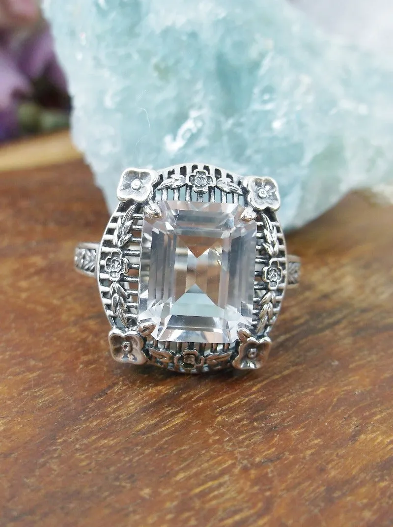 D227, Picture Frame Ring, Choice of Gemstone, Victorian Floral Filigree Jewelry #D227