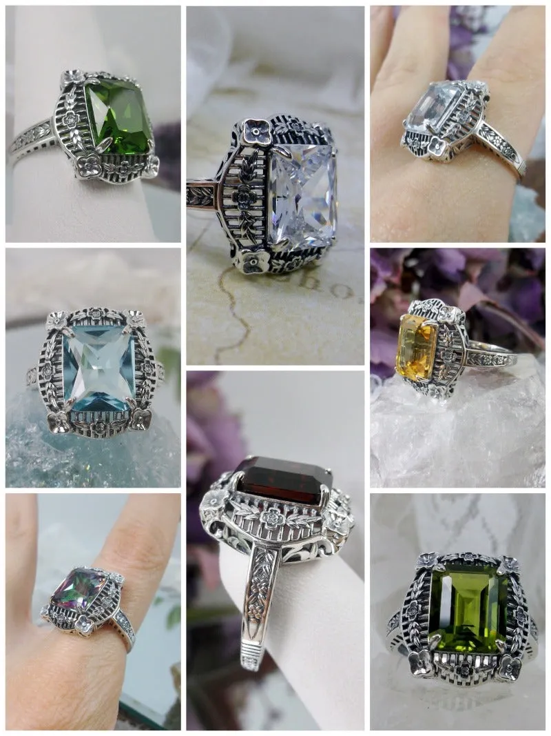 D227, Picture Frame Ring, Choice of Gemstone, Victorian Floral Filigree Jewelry #D227