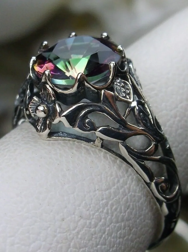 D66, Daisy Ring, Natural or Simulated Gemstone, Sterling Silver Filigree Victorian Jewelry #D66
