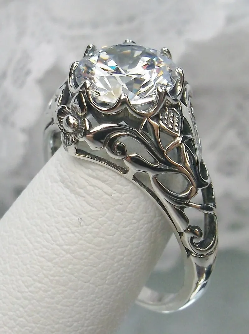 D66, Daisy Ring, Natural or Simulated Gemstone, Sterling Silver Filigree Victorian Jewelry #D66
