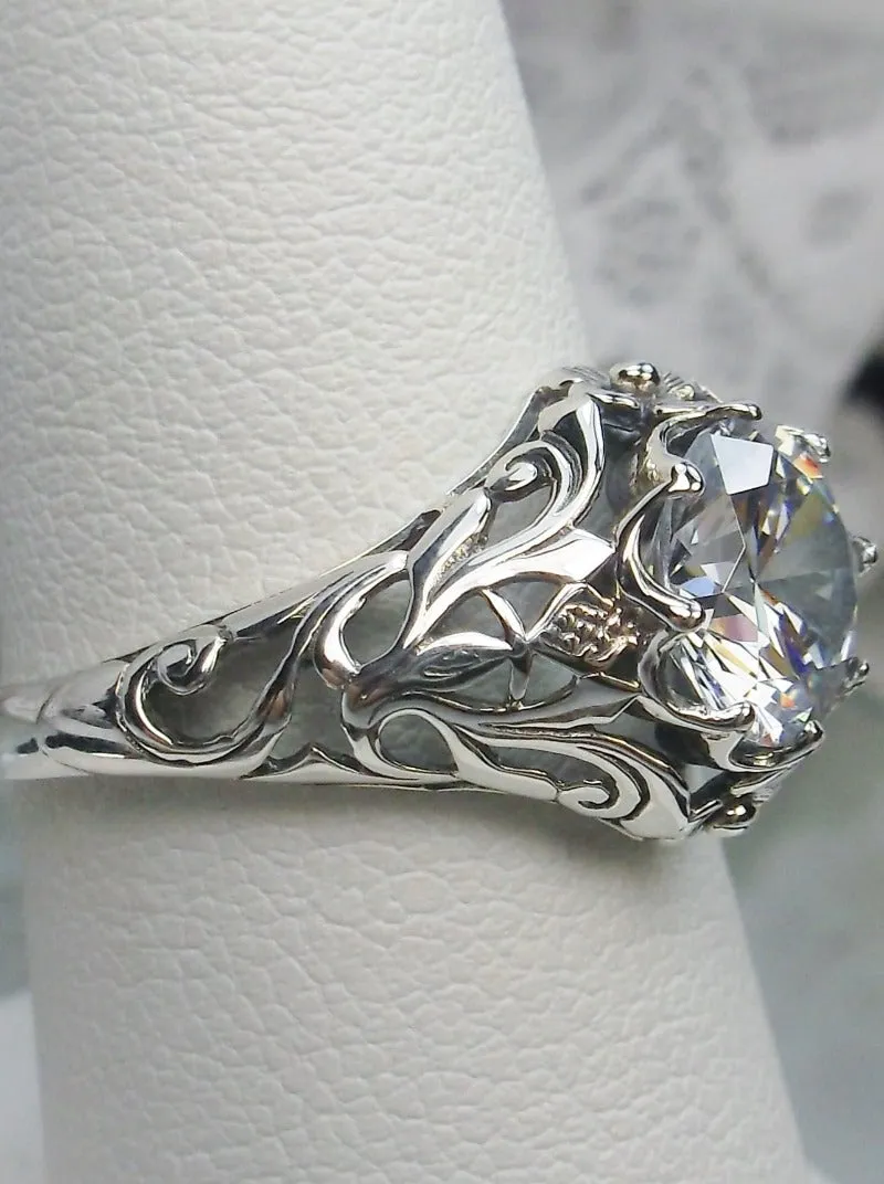 D66, Daisy Ring, Natural or Simulated Gemstone, Sterling Silver Filigree Victorian Jewelry #D66
