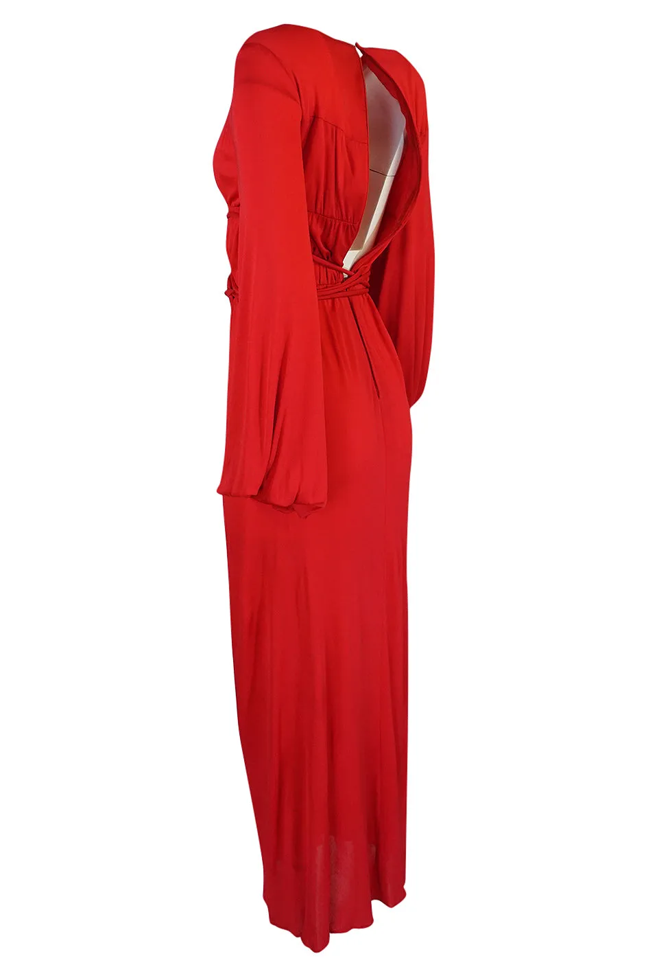 Documented 1973 Bill Blass Couture Tie Detailed Red Silk Jersey Dress