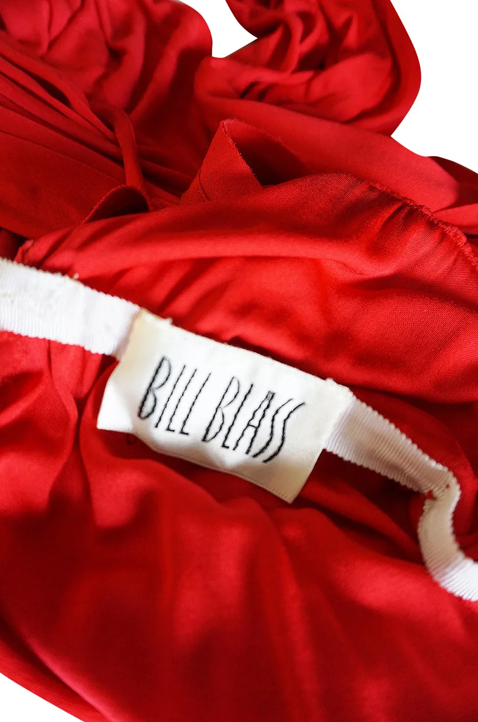 Documented 1973 Bill Blass Couture Tie Detailed Red Silk Jersey Dress