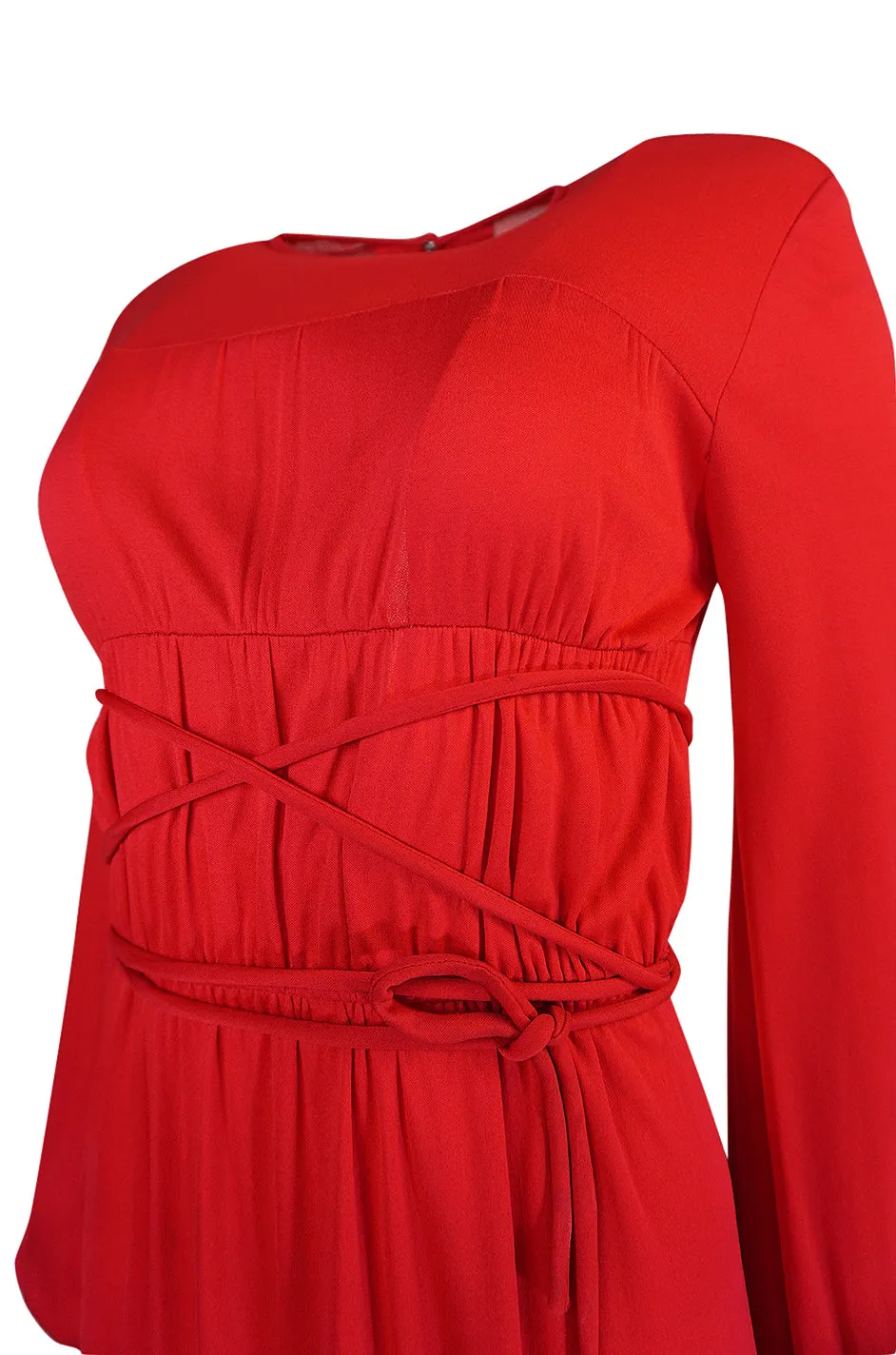 Documented 1973 Bill Blass Couture Tie Detailed Red Silk Jersey Dress