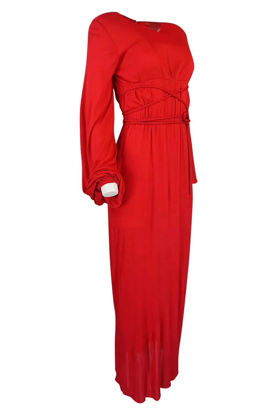 Documented 1973 Bill Blass Couture Tie Detailed Red Silk Jersey Dress
