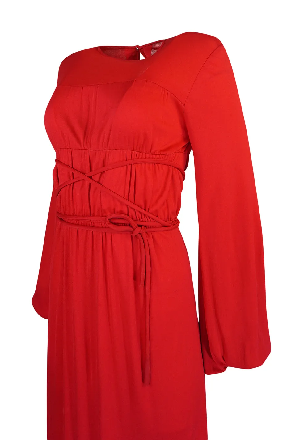 Documented 1973 Bill Blass Couture Tie Detailed Red Silk Jersey Dress